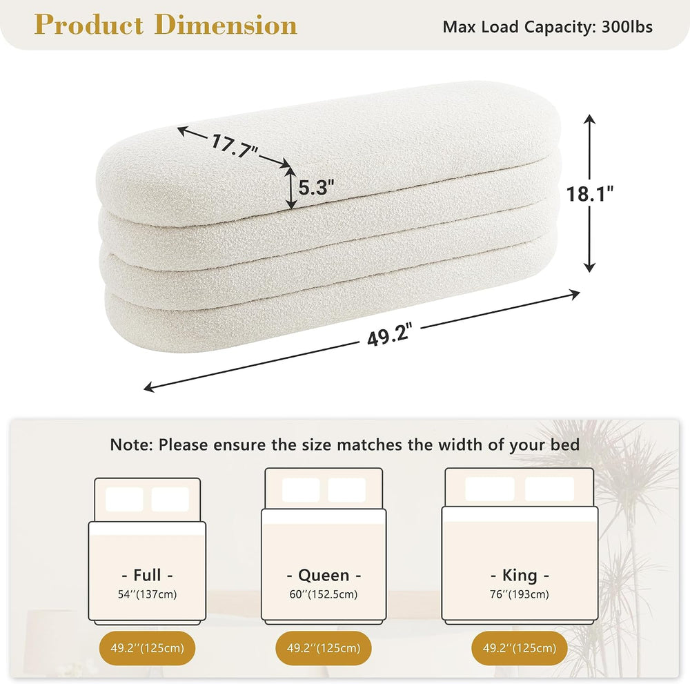 Krcix Boucle Storage Ottoman Bench for Bedroom 49.2 Inch Upholstered,Ivory | ...