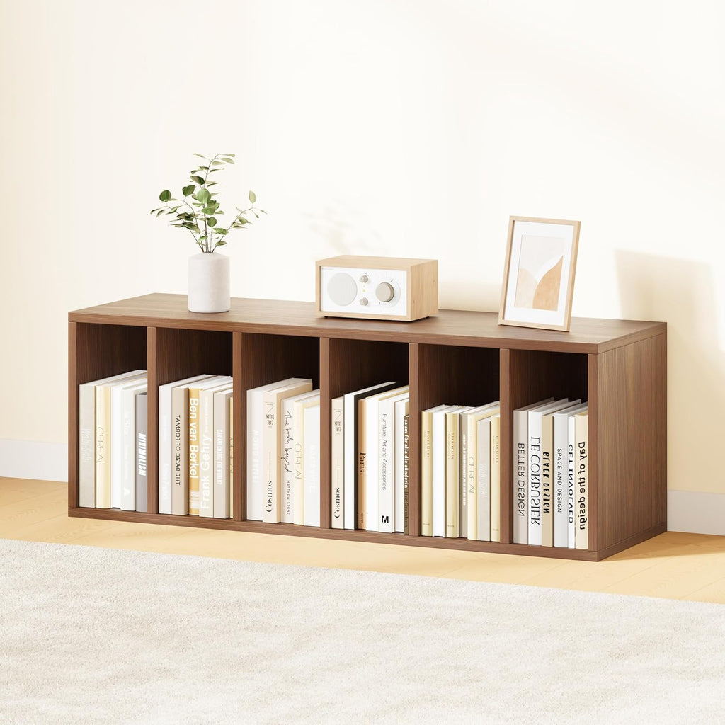 IOTXY DIY Modular Cube Bookcase - CubeXY Customizable Stackable Expandable Basic Shelving Units, 6-Cube Wooden Open Bookshelf with Removable Shelves for Books Organizer, Walnut