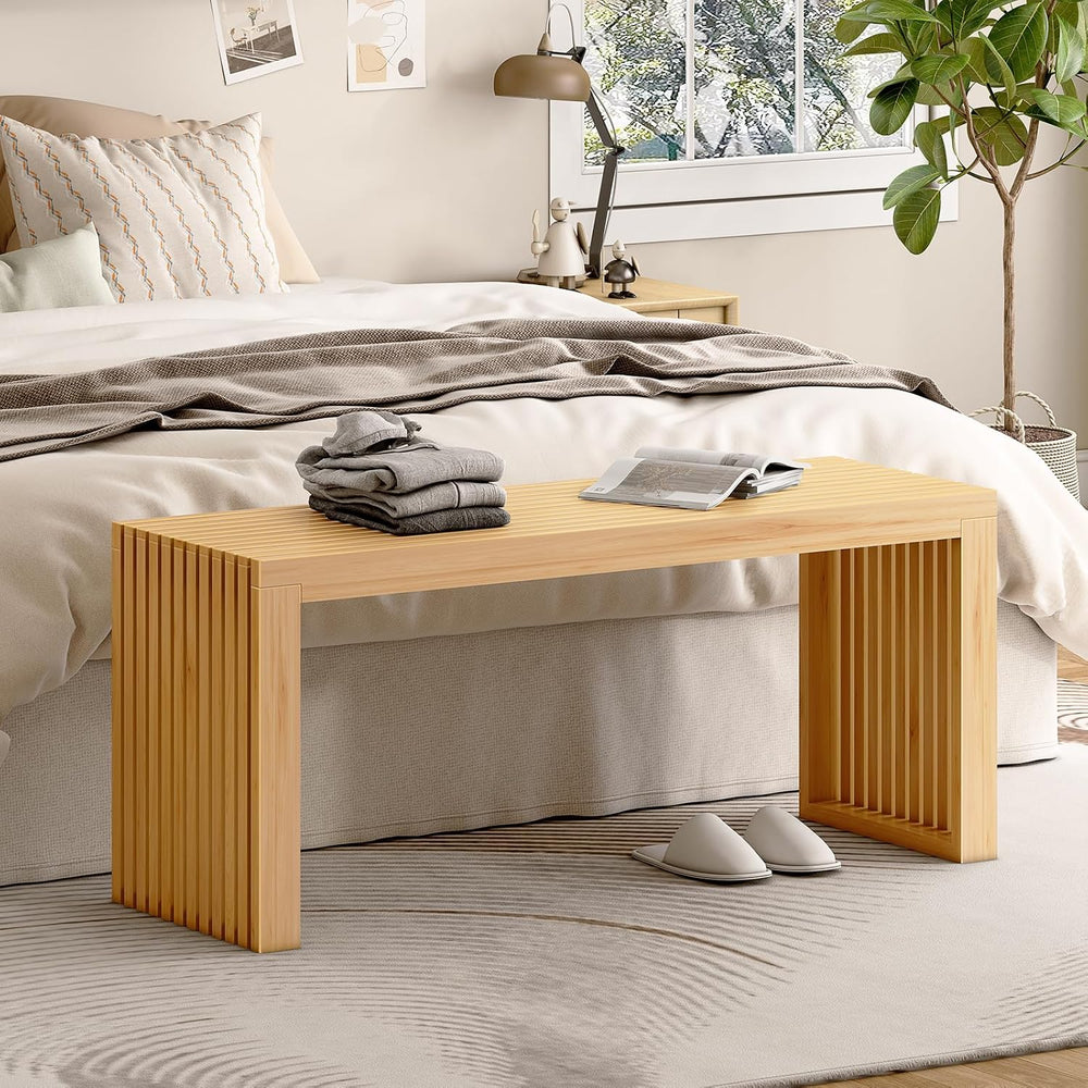 Bamboo Dining Bench, 35-inch Sleek Design Entryway Shoe Rack Bench, Indoor Ki...