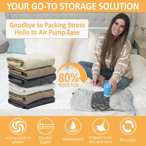 22 Pack Vacuum Storage Bags with Rechargeable Wireless Electric Pump, Vacuum Seal Space Saver Bags for Clothing, Pillows, Blanket, Bedding, Comforter