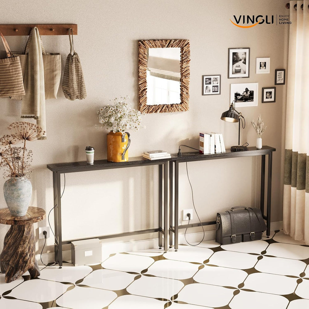 VINGLI 79" Narrow Console Table with Power Outlet 2 Pack, Rustic Brown |...