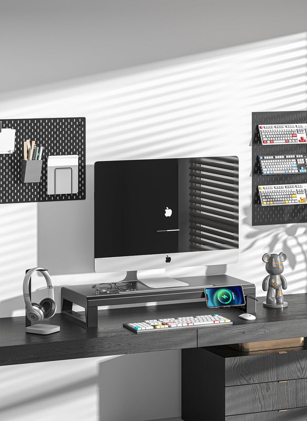 Computer monitor stand Laptop Desk Shelf & Monitor Riser ，21.6 inches,22W charging , 2 USB 3.0 , and 1 USB 2.0， Monitors/PC/Laptop/Computer Space Saver Organizer ，Heavy Duty Gift Gaming Studio Office (USB Hub Fast Charging Version, 550mm)