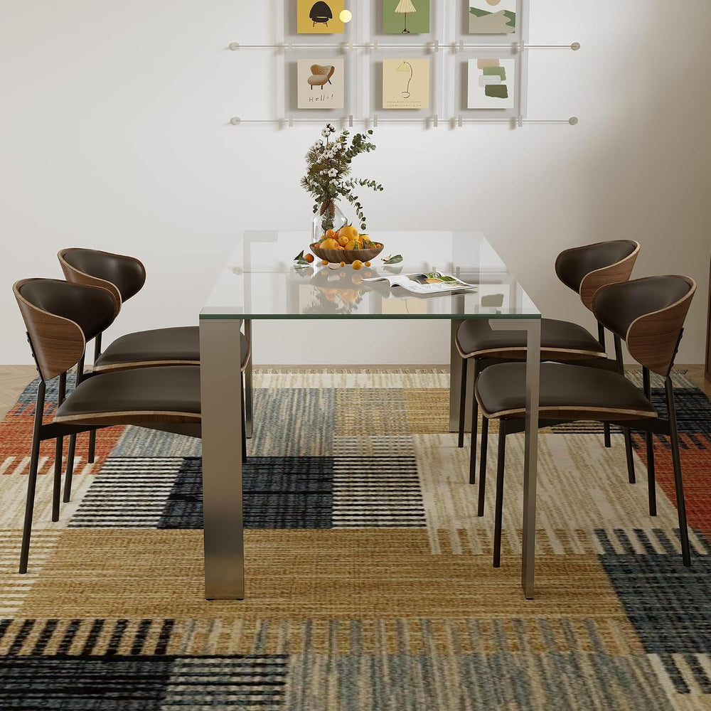 66.9" Modern Tempered Clear Glass Dining Table for 6–8 People, Rectangul...