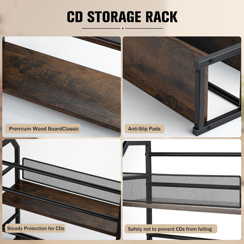 3-Tier CD Rack, Storage and Display Organizer, Compact Space-Saving Holder for Home, Office, or Bedroom, Durable Metal Construction, Holds 114 CDs