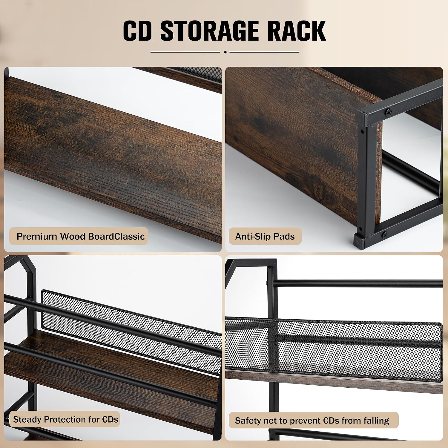 3-Tier CD Rack, Storage and Display Organizer, Compact Space-Saving Holder for Home, Office, or Bedroom, Durable Metal Construction, Holds 114 CDs