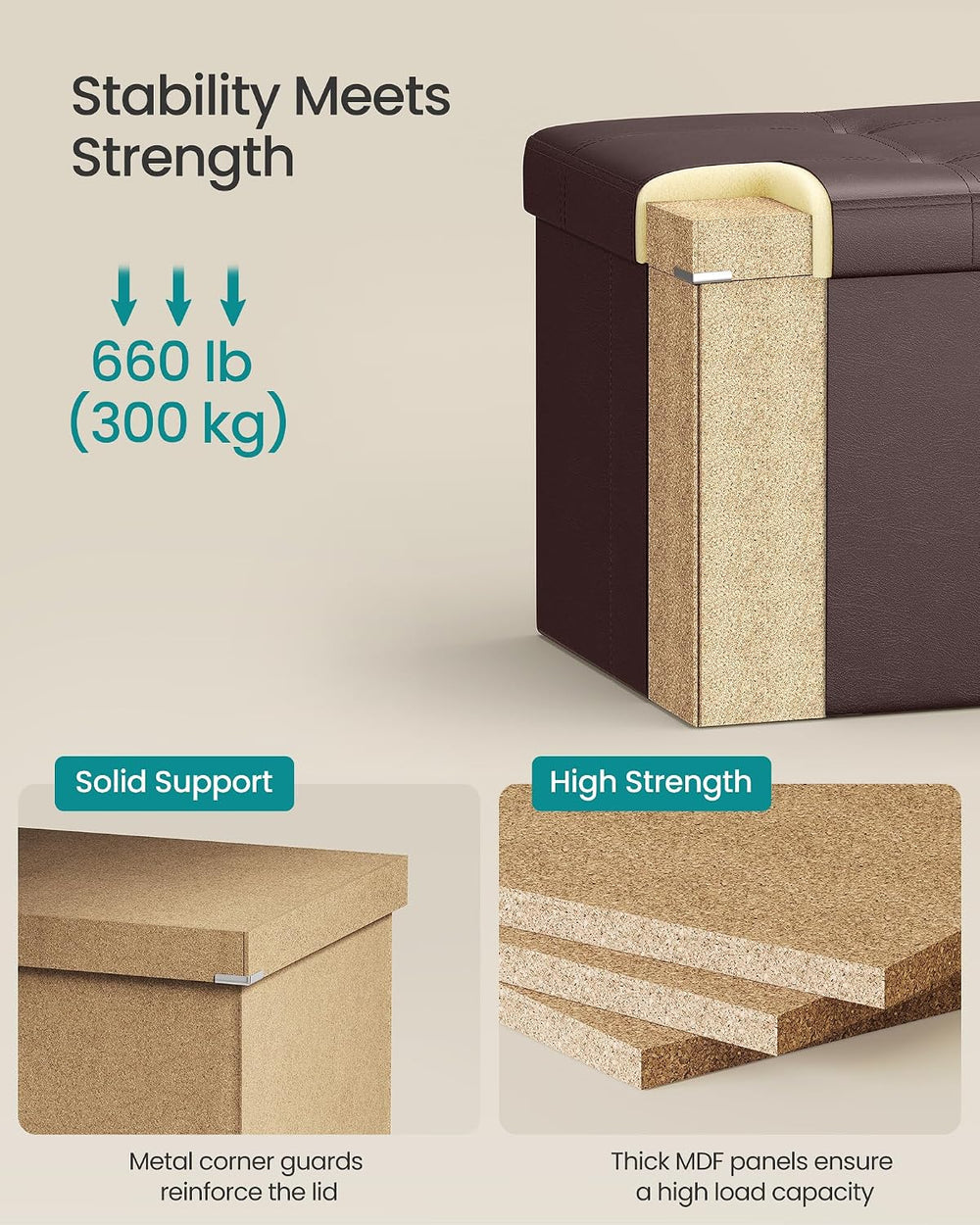 SONGMICS Storage Ottoman Bench, 30 Inches Folding Foot Rest Stool | PU Leathe...
