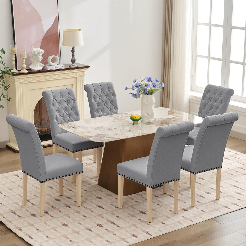 LOULENS Fabric Dining Chairs Set of 2, Modern Linen Upholstered Parson Chairs...