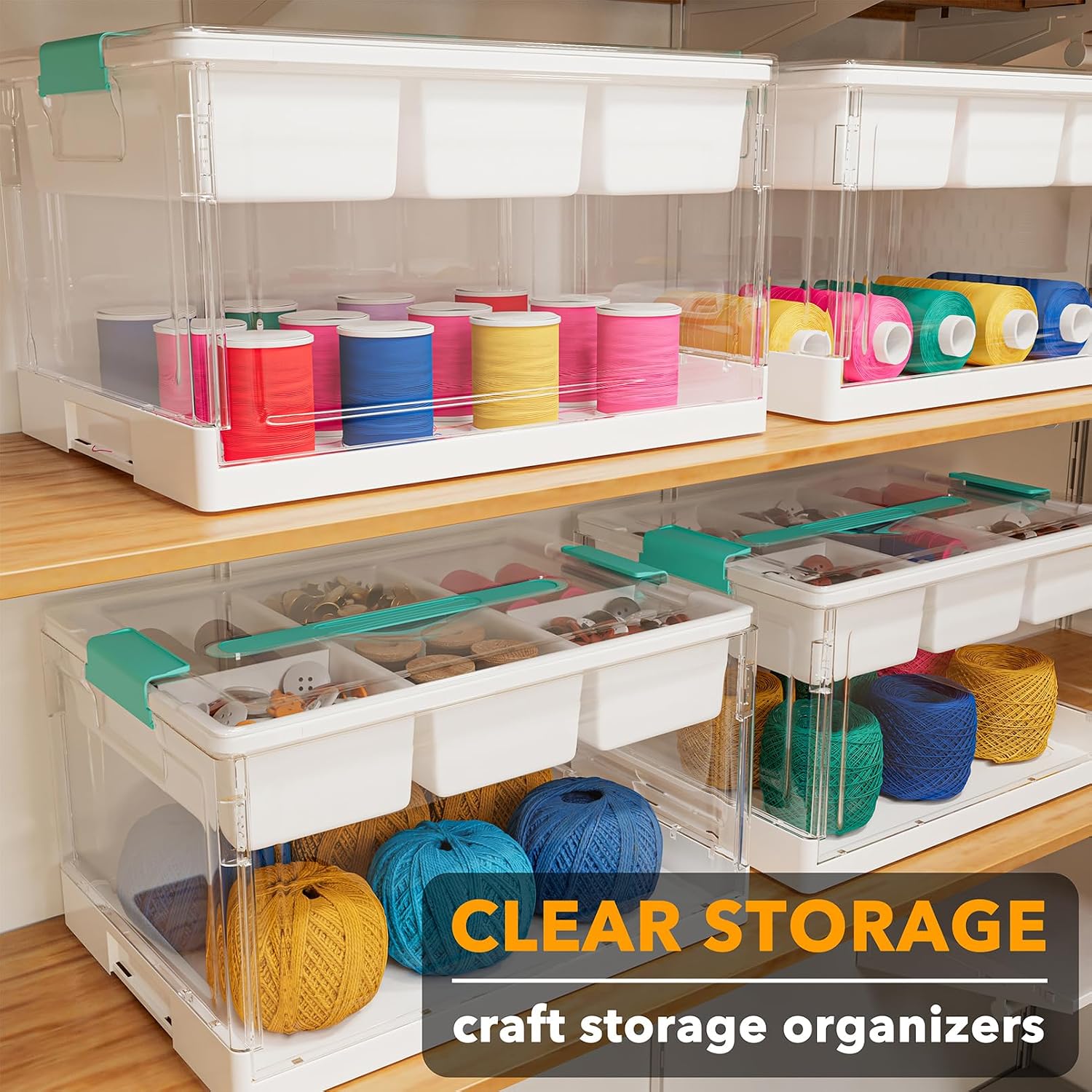 SpaceAid Craft Organizers and Storage - 24 QT Plastic Box Art Supply Storage Organizer Bin with Lid, Removable Trays and Dividers, Clear Container for Art and Craft Supplies,1 Pack