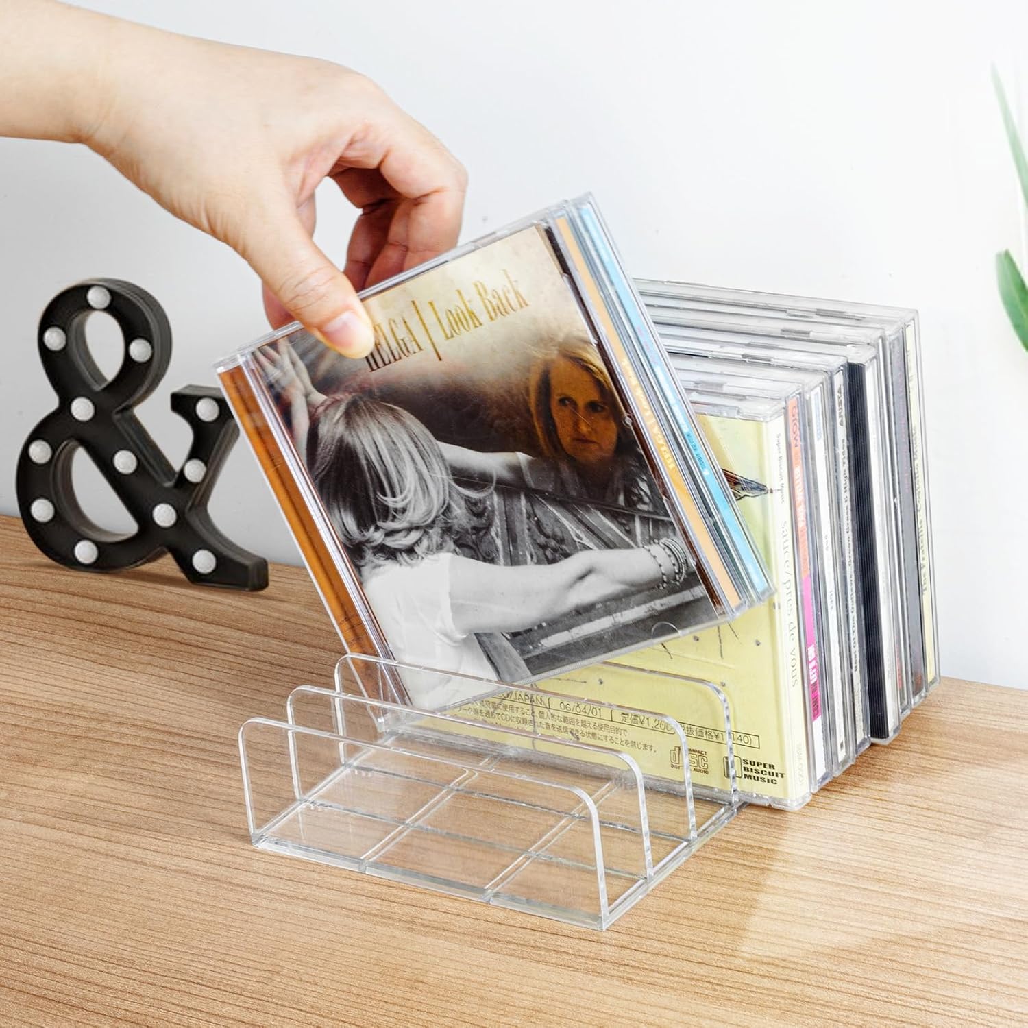 Vowcarol CD Holder 2 Pack, Clear Acrylic CD Organizers, CD Display Rack Holds up to 14 Standard CD Cases for Media Shelf Storage and Organization