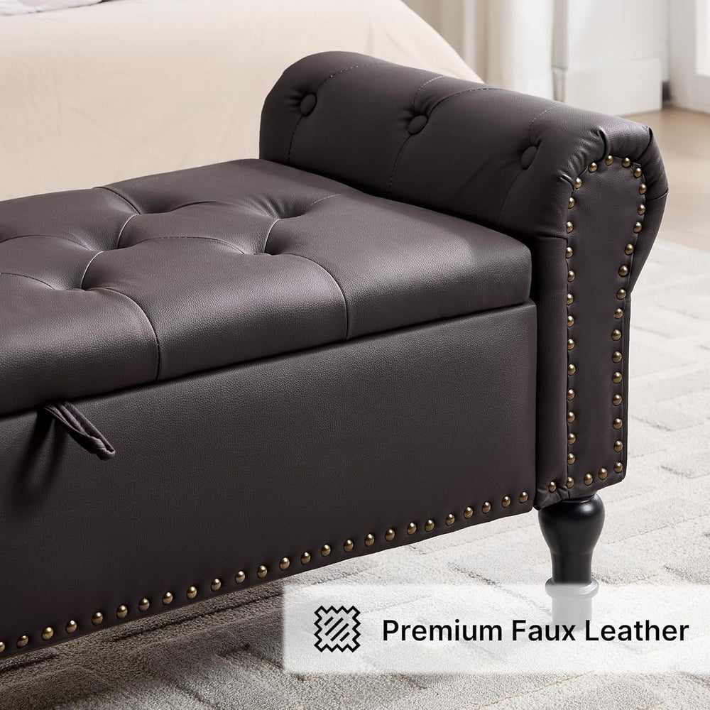 51" Storage Bench for Bedroom, Faux Leather End of Bed Bench, Queen Size...