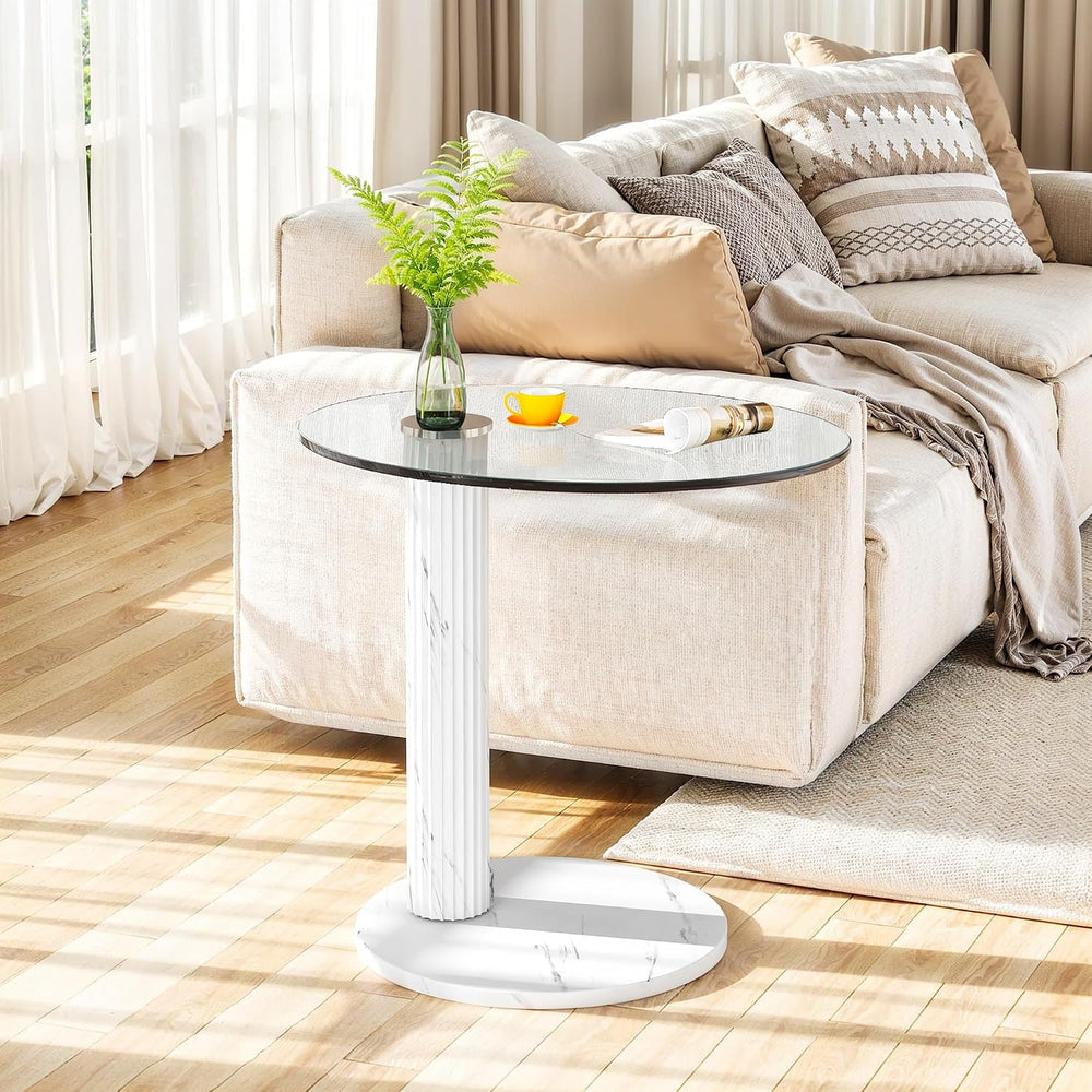 Recaceik Glass End Table, 22-Inch Round Glass Coffee Table, Modern Round Temp...