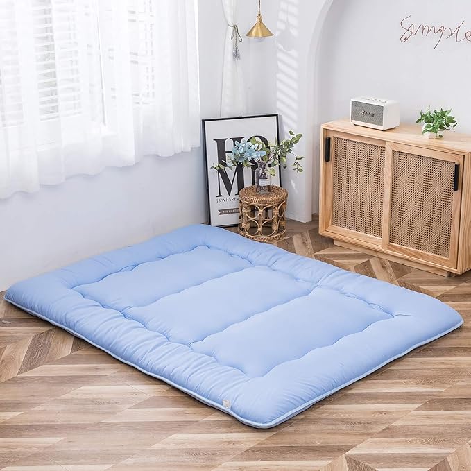 MAXYOYO Japanese Floor Mattress Futon Mattress, 4" Thicken Tatami Mat Sleeping Pad Foldable Roll Up Mat Boys Girls Dormitory Pad Kids Floor Lounger Pillow Bed, Charcoal Grey, Queen Size