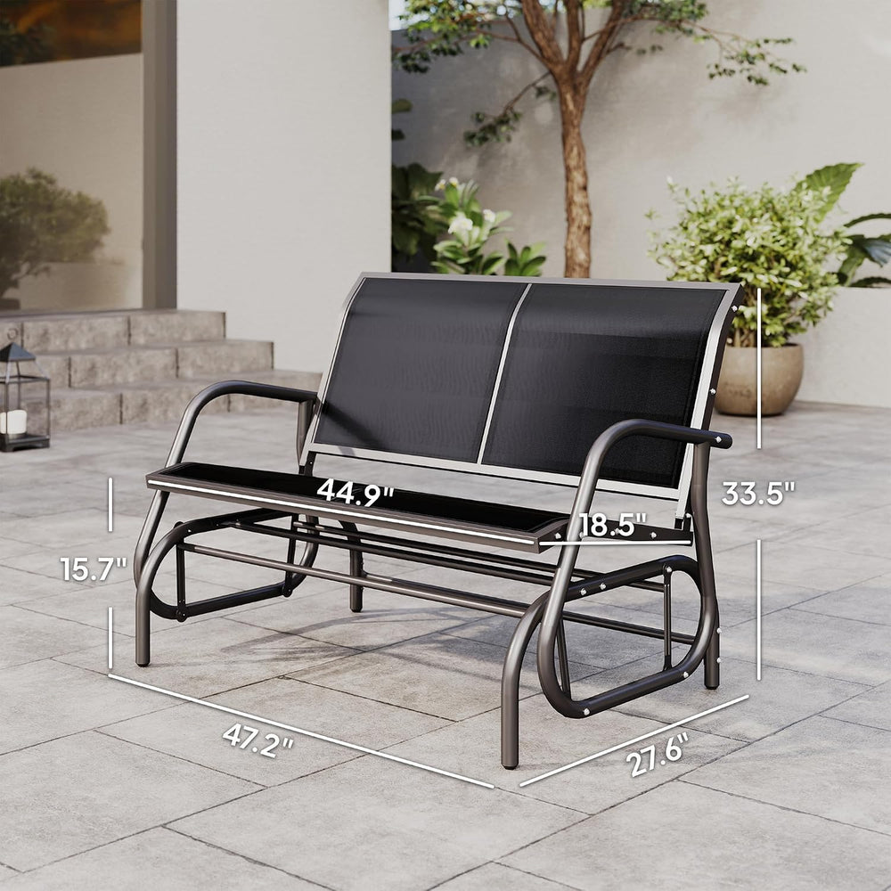 Outsunny 2-Person Outdoor Glider Bench with Steel Frame, Black | Double Swing...