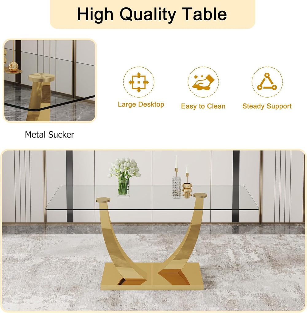 Glass Dining Table Set for 6, Modern Kitchen Table Set for 6, 71" Temper...