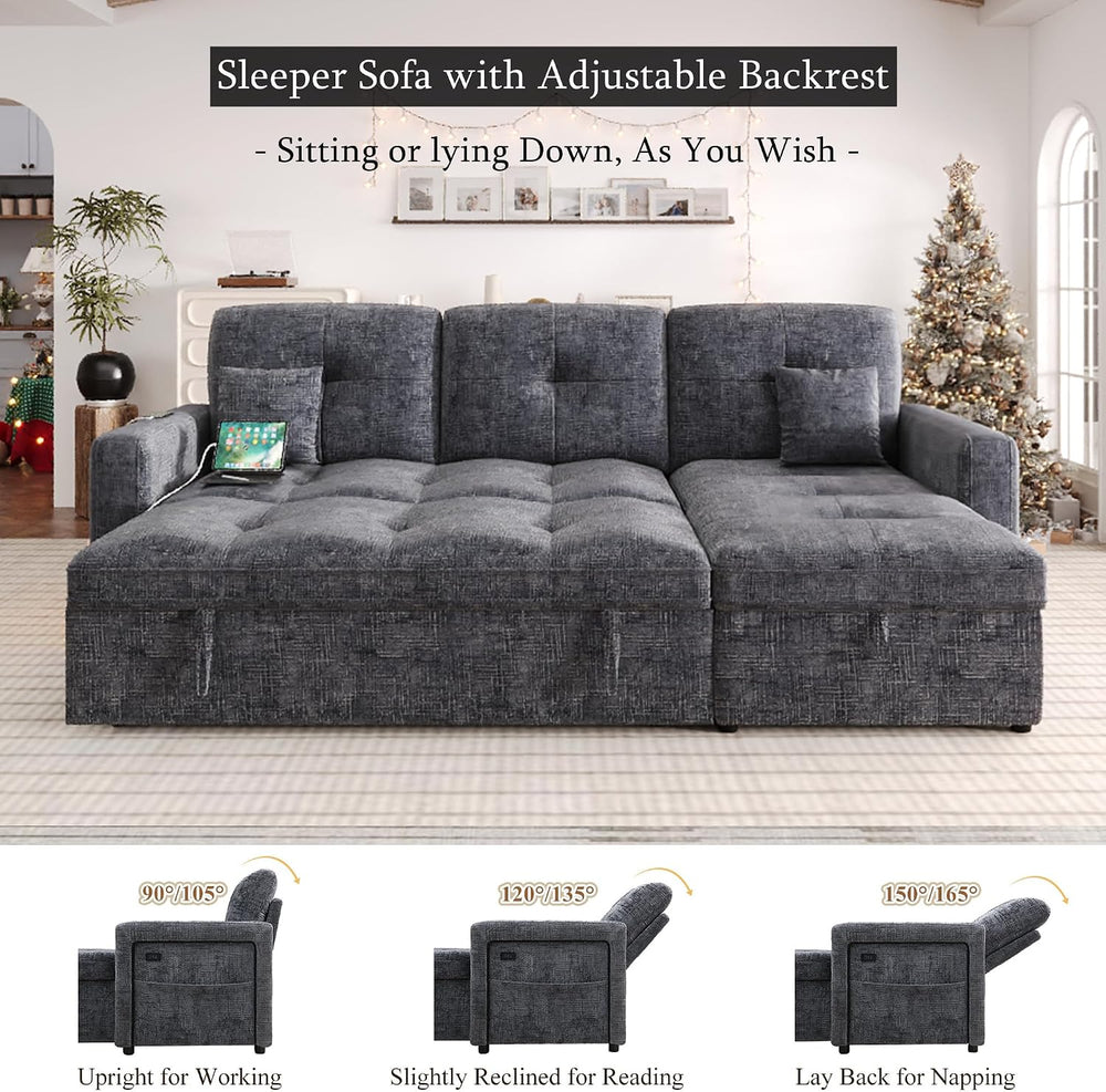 81'' LED L-Shaped Sectional Couch for Living Room, Sleeper Sofa Bed, ...