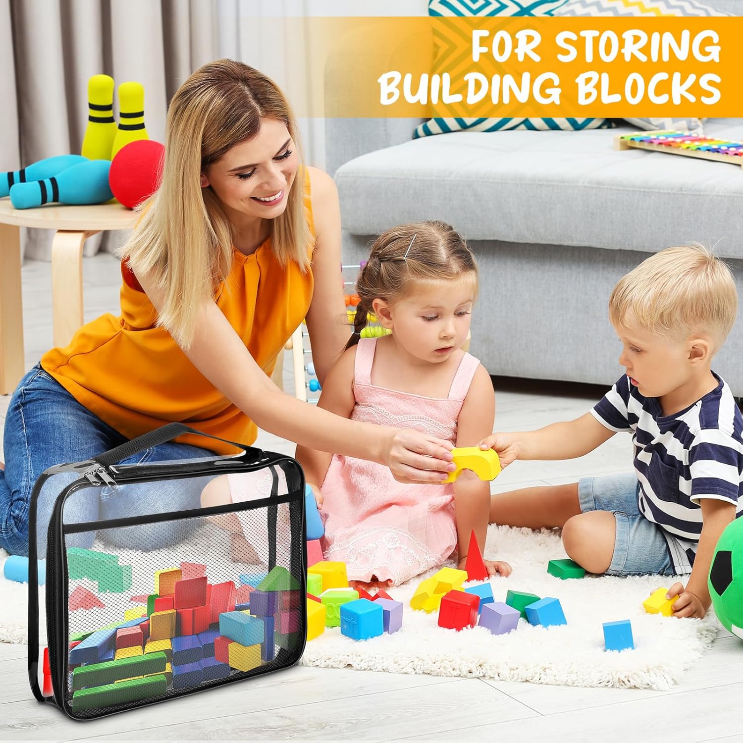 8 Packs Toy Storage Bags with Zipper, Clear PVC Organizing Bags, Reusable Toy Storage Organizer with Portable Handle, Travel Waterproof Organizer Bags for Building Blocks, Puzzle, Toys and Books