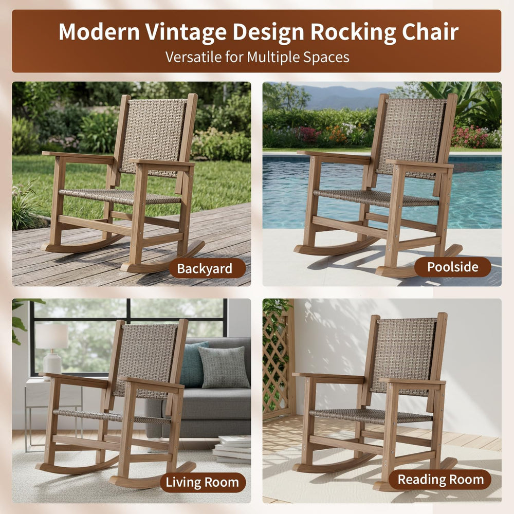 HDPE Outdoor Rocking Chair Set of 2, Wicker Patio Rocking Chair for Adult, Al...