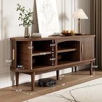 Mid Century TV Stand for TVs up to 65 Inches, Entertainment Center with Storage, Power Outlet, Fluted Sliding Doors & Adjustable Shelves, Modern Media TV Console Table for Living Room (Walnut)