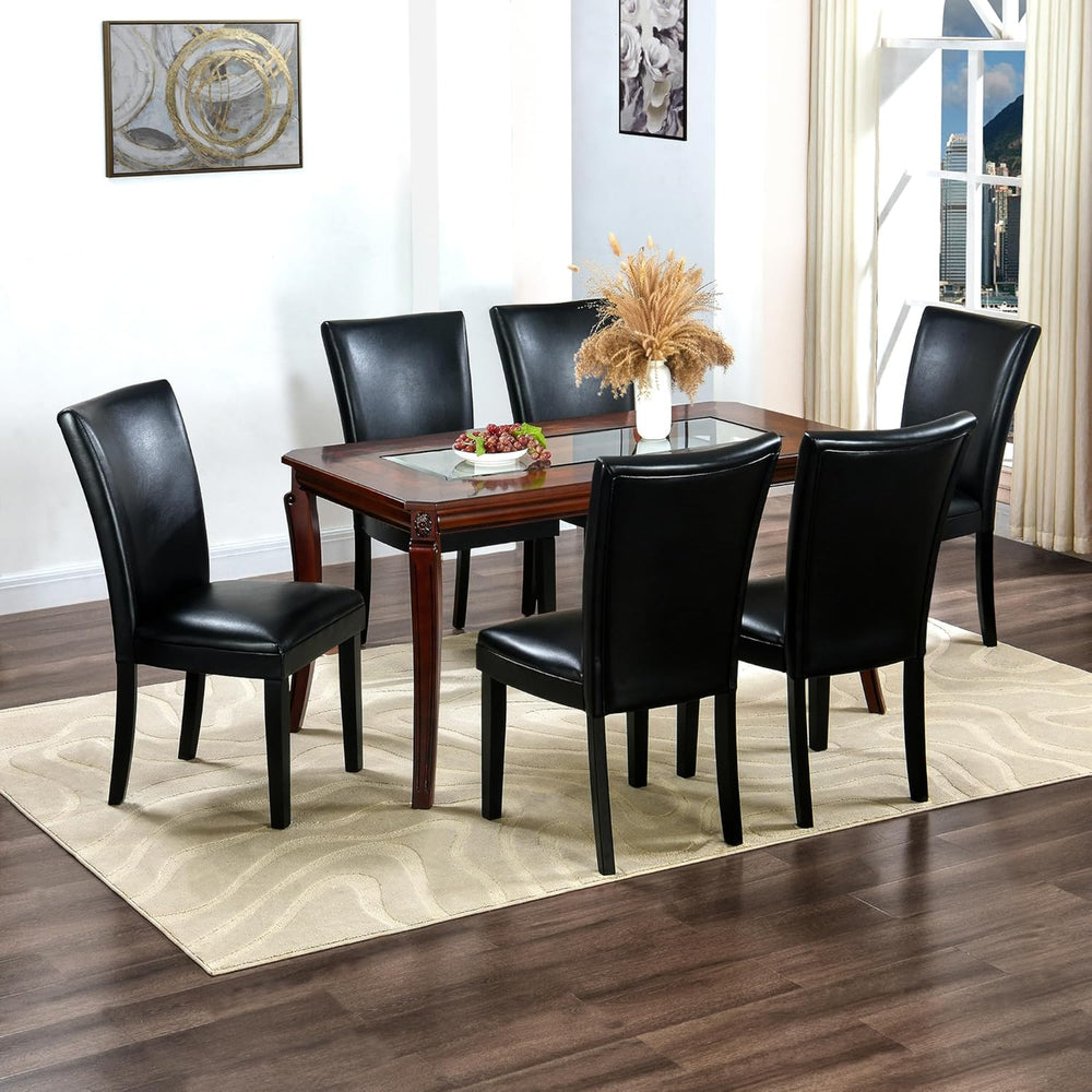 Rectangular Glass Dining Table 59” with Cherry Veneer Frame and Solid Wood Le...