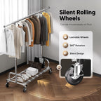 HOKEEPER Clothing Racks Heavy Duty Clothes Rack Adjustable Garment Rack for Hanging Clothes, Portable Coat Rack with Lockable Wheels, for Bedroom, Laundry, Balcony, Living Room 68.89''H*70.86''W*20"D