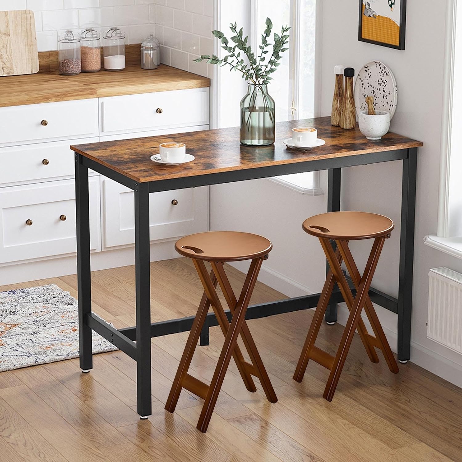 Bar Stools for Kitchen Island 17/23.6 Inch Seat Height Counter Stools Wood Foldable Breakfast Bar Stools Space Saving Built-In Handle for Easy Carrying For Kitchen Bar Cafe Dining Room(Large)