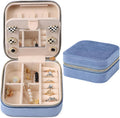 Dajasan Velvet Travel Jewelry Box, Mini Travel Jewelry Case, Small Portable Travel Jewelry Organizer Box with Mirror for Women Girls (blue), 3-layer