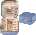 Dajasan Velvet Travel Jewelry Box, Mini Travel Jewelry Case, Small Portable Travel Jewelry Organizer Box with Mirror for Women Girls (blue), 3-layer