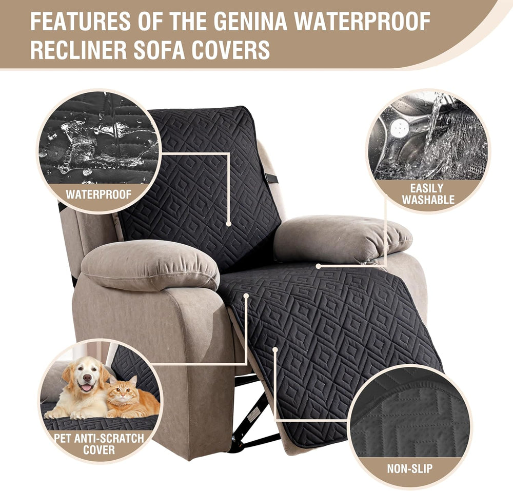 Genina Waterproof Recliner Chair Cover, Non-Slip Washable, 23.6"
