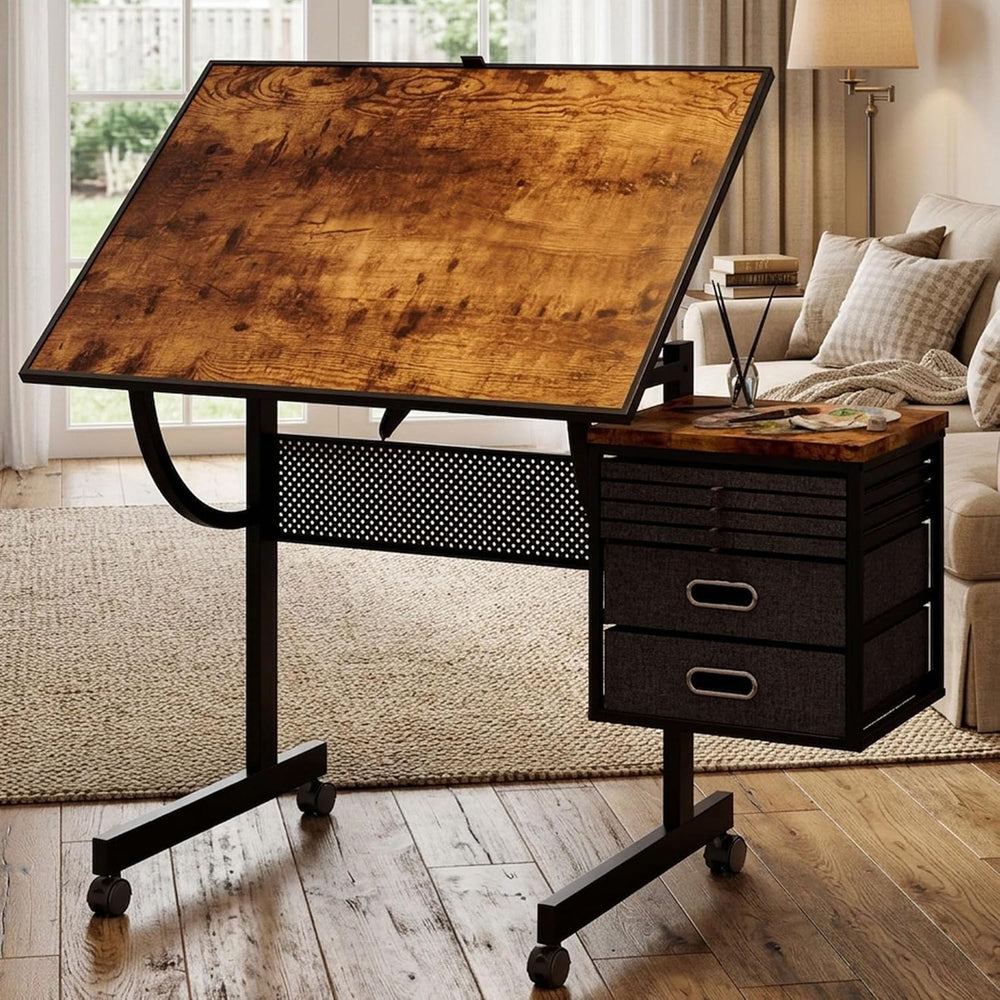 Adjustable Drafting Table with 4 Trays & 2 Storage Drawers, Multifunction...