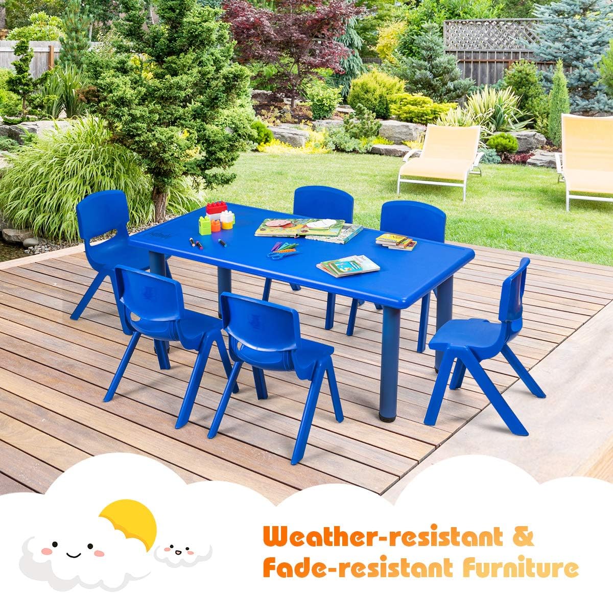 Costzon 47 x 23.5 Inch Rectangular Kids Table, Children School Activity Table for Reading Drawing Dining Playing, Multifunctional Plastic Table w/Steel Pipe, Toddler Furniture for Boys & Girls (Blue)