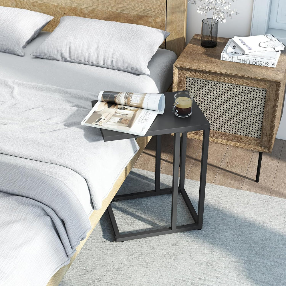 HAPPYGRILL C-Shaped Side Table with Metal Frame, Adjustable Foot Pads, Small ...