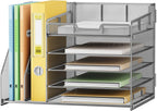 Lavatino 5-Tier Metal Mesh Desk Organizer with 2 File Holders & 7 Customizable Compartments | Paper Letter Tray for Office or Home Desk Storage | Keep Workspace Supplies Neat & Organized, Silver