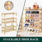 Smiry Shoe Rack, 5 Tier Bamboo Shoe Organizer, Stackable Free Standing Wooden Shoe Storage Shelf for Closet, Entryway, Front Door Entrance, Natural