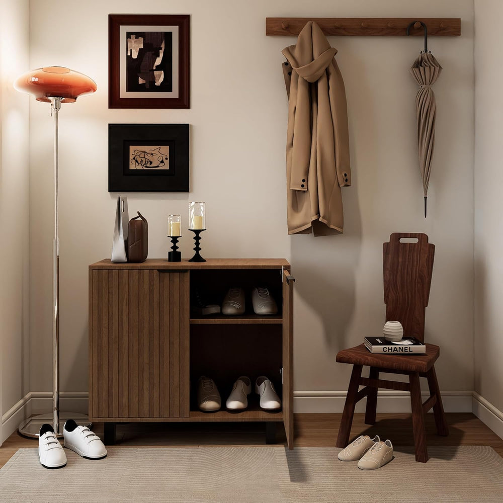 Sideboard Buffet Cabinet Storage for Entryway with Doors, Modern Fluted Shoe ...