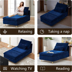 Chaise Lounge Chair Indoor 62.6" Upholstered Recliner Sofa Blue | Corduroy Modern Sofas with Support Pillow, Golden Metal Legs Sleeper Sofa for Bedroom, Living Room, Office