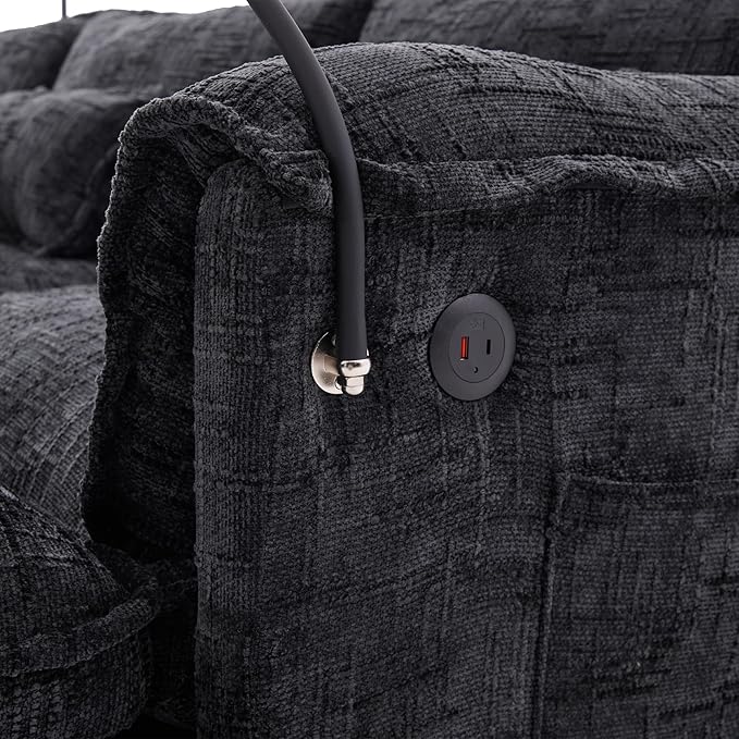 Ball & Cast Modular Sectional Sofa,Comfy Cloud Couch with Movable Storage Ottoman,L Shaped Sectional Sofa W/USB Charging Port,Phone Holder and Side Pocket,Chenille Fabric,for Living Room,Black,109"
