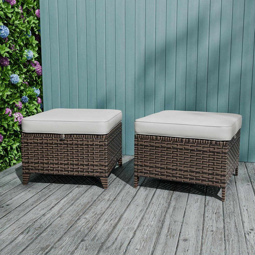 EAGLE PEAK Ocean Vista 2 Piece Wicker Patio Ottoman Set Weather-Resistant Cus...