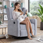 360° Swivel Glider Recliner, Soft Chenille Mid Century Modern Upholstered Ergonomic Rocker Comfy Wingback Accent with Curved Arm Sillas Reclining Chair Living Room Bedroom Lounge Reading Nursery Grey