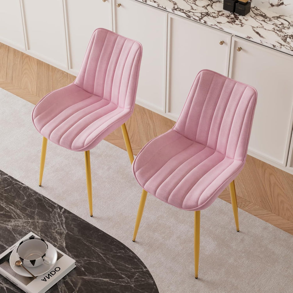 VECELO Dining Chairs Set of 2, Velvet Fabric & Metal Frame, Mordern Style for Kitchen, Living Room,Offcie, Pink