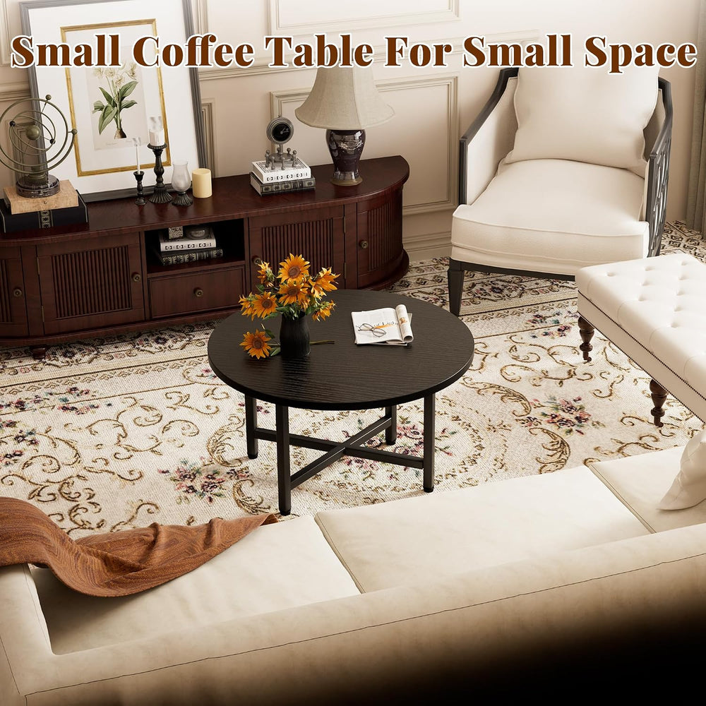 Coffee Table, 23.6" Small Coffee Tables, Black Round Coffee Table