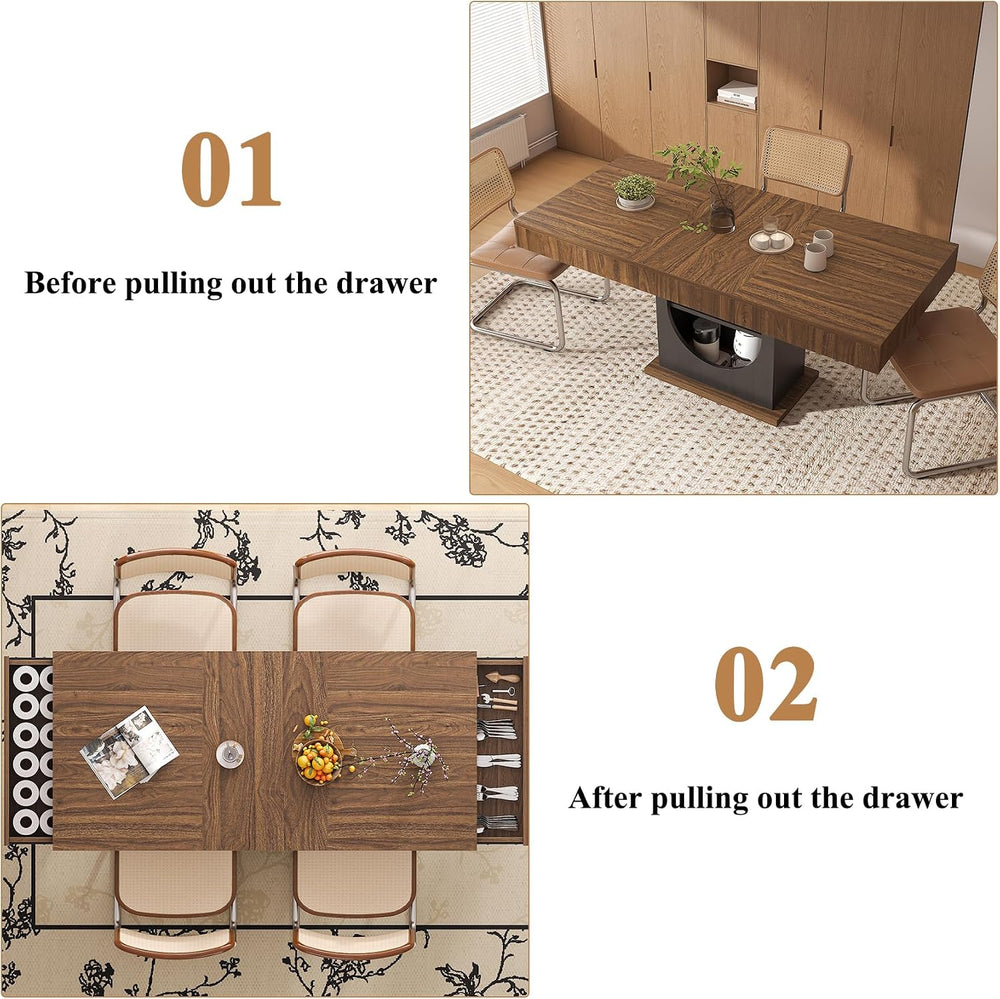 Dining Table for 4-6 People, 55 Inches Dinner Table with Drawers and Open Sto...