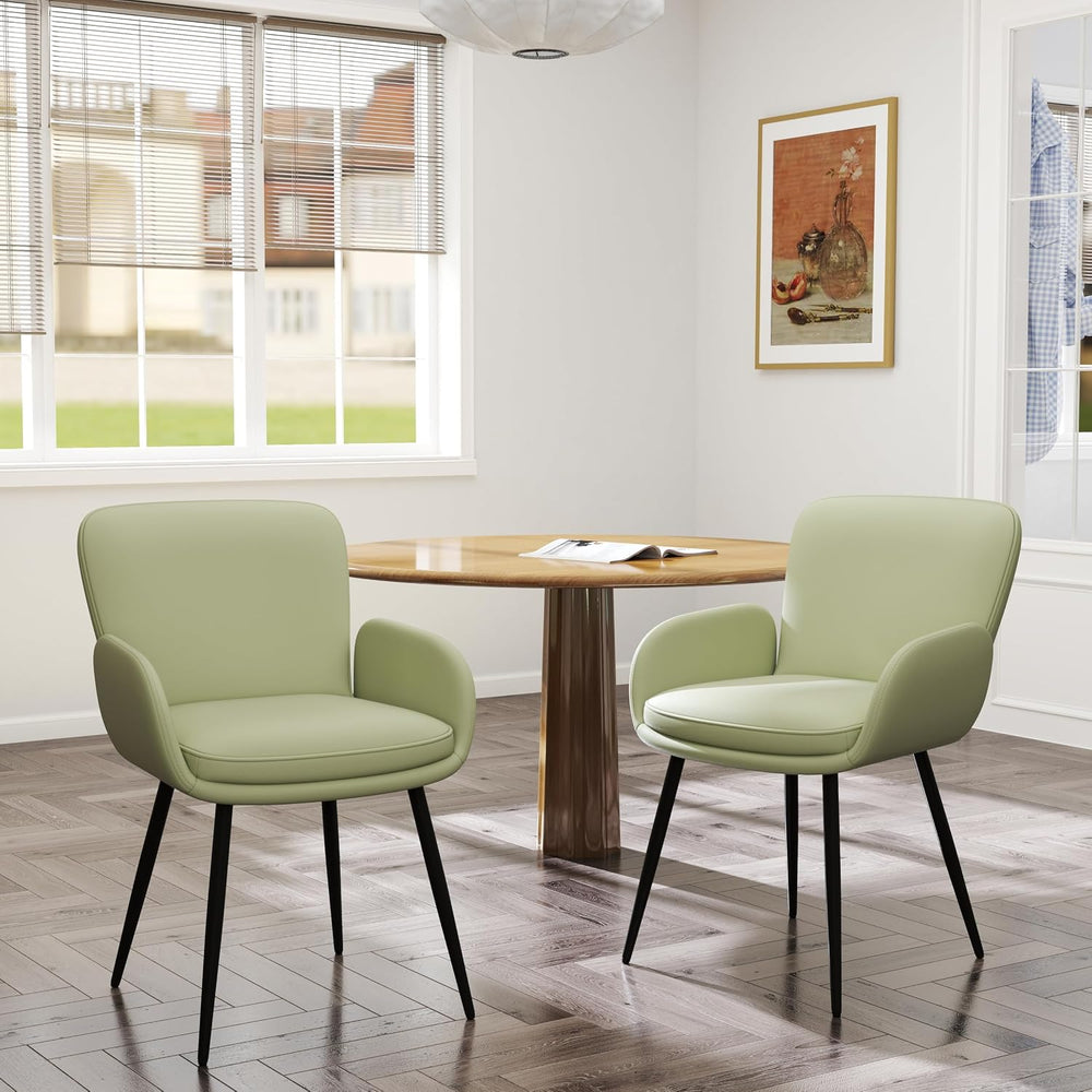 VKNOW Modern Faux Leather Dining Chairs Set of 2 with Armrest, Green | Armed ...