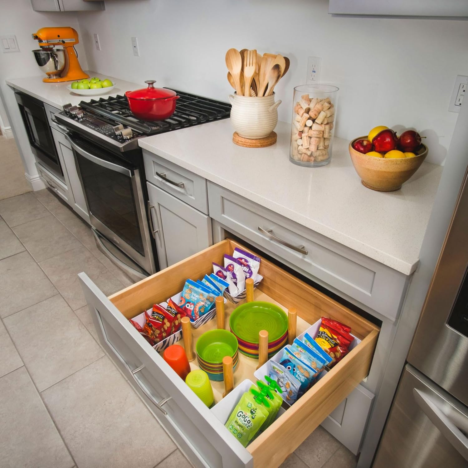 Rev-A-Shelf Trimmable Pegboard Drawer Divider Organizer, Trim to Fit Wooden Kitchen Cabinet Storage Utensil, Pots & Dish Rack, 24" x 21", 4DPS-2421