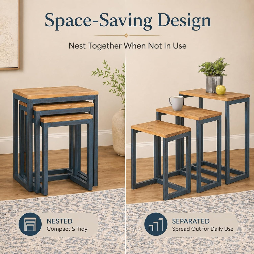 Nesting Table Set of 3, Firwood Tops and Iron Frames | Firwood tops and iron ...