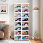 Shoe Box Foldable Storage Box Installation-free Clear Plastic Stackable Shoe Storage Cabinet Shoe Organizer Shoe Container Box with Lids Large Size Shoe Rack (8 Tiers 16 Pairs)