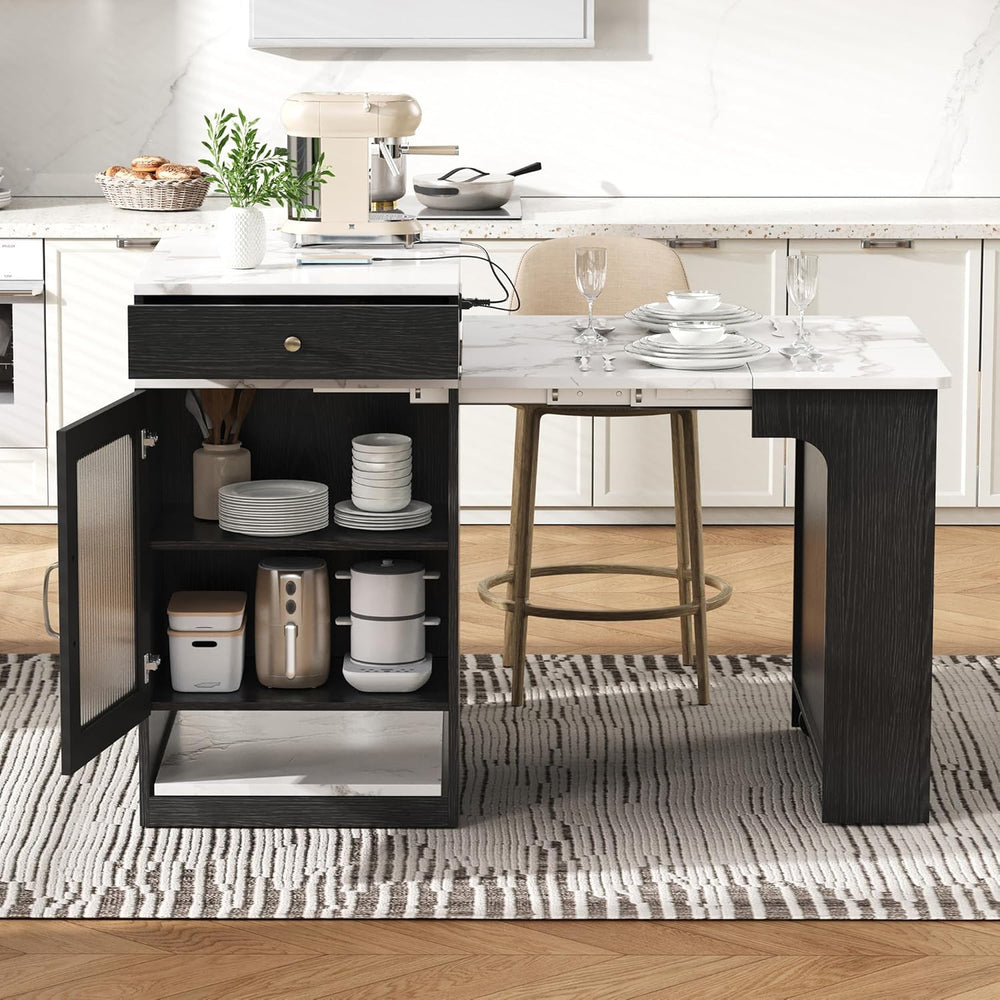 Virubi 59.5" Kitchen Island with Extendable Dining Table, Kitchen Storag...