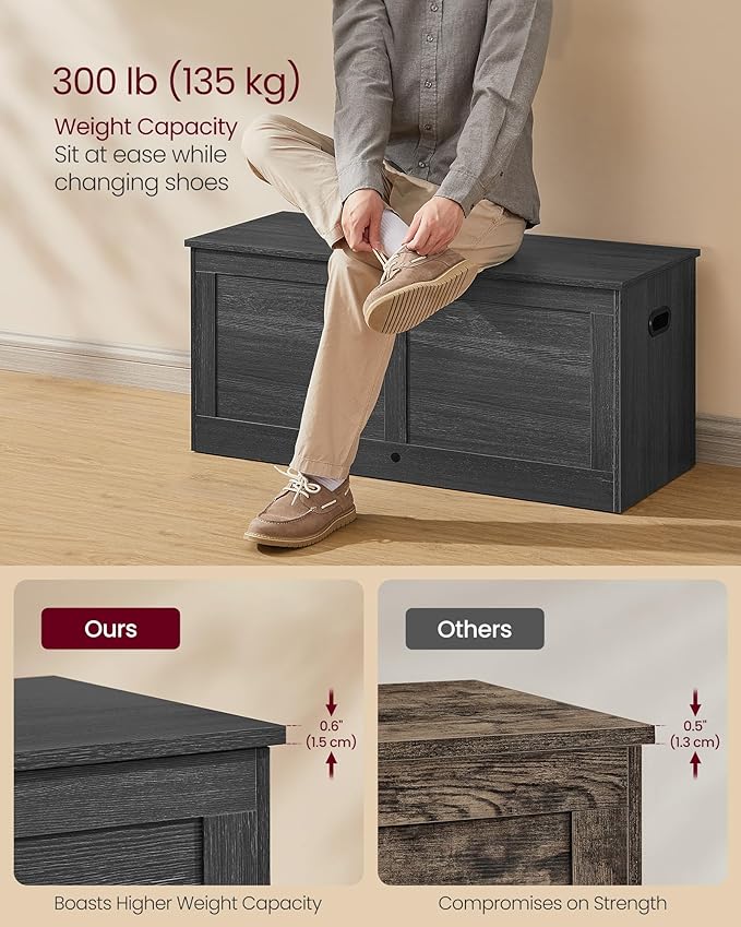 VASAGLE Storage Chest, Storage Trunk with 2 Safety Hinges, Storage Bench, Shoe Bench, Farmhouse Style, 15.7 x 39.4 x 18.3 Inches, for Entryway, Bedroom, Living Room, Charcoal Gray ULSB164B01