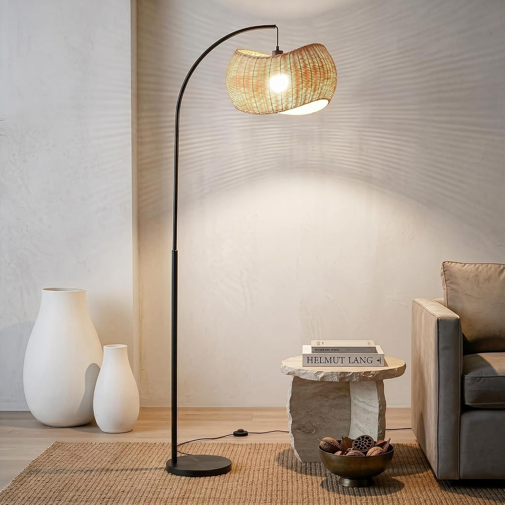 Brightech Wave Arc Floor Lamp - Chic Standing Lamp with Unique Hanging Wicker...