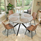 47.2" 5-Piece Round Dining Table Set for 4, Modern Wood Dining Table with 4 Upholstered Chairs, Kitchen & Dining Room Table Set with Metal Base for Apartment, Small Space, Grey Table+4 Brown Chairs