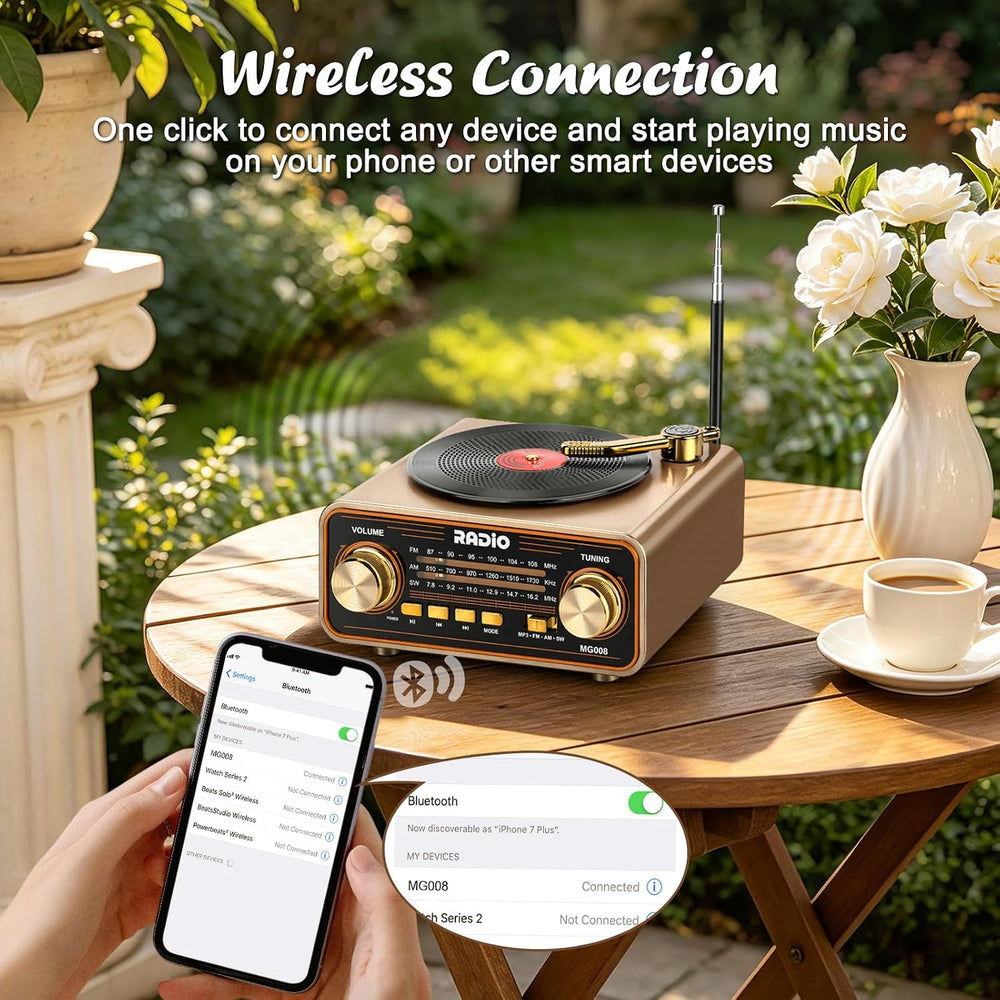 Vintage Radio AM FM SW with Bluetooth/TF Card/USB Playback for Home, Office
